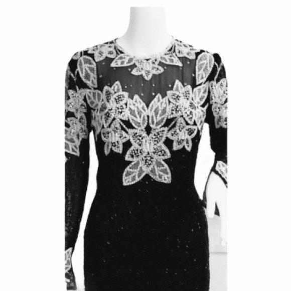 NEIMAN MARCUS Black Tie Beaded Formal Dress - Picture 7 of 10